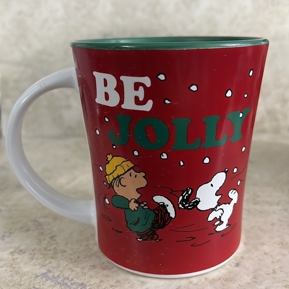 Peanuts Be Jolly Red Coffee Mug Cup Snoopy by Gibson Green Mug - Picture 3 of 6